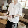 Men's T Shirts Men Cotton Linen Oversized Shirt Summer Chinese Style Short Sleeved V Neck Male Tees Tops Plus Size Breathable Retro Clothes