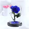Decoratieve bloemenkransen Gedroogd rozerood in een glazen koepel op zwarte basis voor Valentijnsdaggeschenken Eeuwige bloem Kerstdecoratie Ho Dhi9K