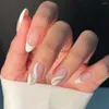 Unhas falsas gel de longa duração falso com adesão instantânea espumante lantejoulas glitter manicure kit para mulher rosa-branco