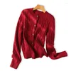 Women's Knits Knitted Crew Neck Pure Wool Cable Cardigan Sweater Women