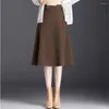 Gonne Casual Autunno Midi A-line Vita alta Gonna lunga da donna elegante Stile OL Moda coreana Lady da ufficio in lana