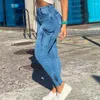 Calças de brim femininas moda magro ajuste carga vintage streetwear mulheres botão bolsos cintura alta zip hem elástico denim lápis calças