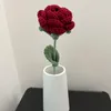 Decorative Flowers Home Table Hand-Knitted Fake Flower Knit Knitting Wine Red Rose Festival Decorate For Girlfriend Creative DIY