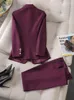 Dwuczęściowe spodnie damskie panie formalne blezer i garnitur kobiet Purple niebieska kurtka spodni kobieta Kobiet Business Work Wear 2 set