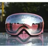 Ski Goggles Kacamata Wanita Pria Lensa Ganda Anti kabut Aksesoris Masker Snowboard Pink UV Tahan Angin Salju Besar 230905