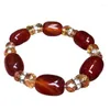 Strand Beijing Riverstones Bracelet de perles en forme de tonneau d'agate verte paon