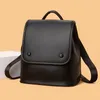 School Bags Women's Black Small Backpack Delicate Square Flap Ladies Students Knapsacks Pu Leather Female Aesthetic Original Rucksack