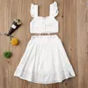 Kleidung Sets Sommer Kinder Zwei Stück Anzug Set Mädchen Einfarbig Ärmellose Taste Fahion Kurze Top Hohe Taille Rock