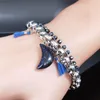 Link Bracelets Blue Sandstone Stainless Steel Boho Bracelet Women Silver Color Tassel Jewelry Pulseras Mujer B18660