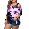 Kvinnors plus size tshirt cutout blommor tryck paljett tunika t shirt sommar kvinnlig av axel pullover toppar korta ärm femininas gordinha 230906