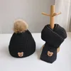 M649 nouveau hiver bébé enfants tricoté chapeau écharpe dessin animé ours fausse fourrure boule crâne casquettes polaire bonnets enfants chauds chapeaux écharpes