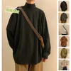 Homens camisetas Turtleneck manga comprida camisa homens baggy cor sólida imitação dralon tecido harajuku moda coreana suéteres