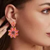 Boucles d'oreilles bohémiennes en forme de fleur rose, breloques en perles, couleur or, pour fête de mariage, bal de promo, bijoux mignons, cadeau pour femmes