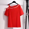 T-shirt femme grande taille 150Kg été une épaule imprimé lettre buste 156cm 6XL 7XL 8XL 9XL 10XL haut en coton ample noir rouge 230906