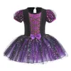 Cosplay 2023 Halloween Carnaval Crianças Bruxa Traje Meninas Roxo Laranja Puff Manga Tulle Ballet Tutu Vestido Lantejoulas Roupas de Dança 230906