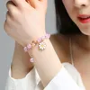 Link Armbänder Nette Süße Kristall Perlen Anhänger Armband Für Frauen Charme Rosa Gänseblümchen Blume Armreif Temperament Schmuck Zubehör Mädchen