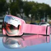 Ski Goggles Kacamata Wanita Pria Lensa Ganda Anti Kabut Aksesoris Masker Snowboard Pink UV Tahan Angin Salju Besar 230905