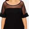 Tshirt da donna Plus size Summer Top Top Women Mesh Patchwork Sonta Short Black Sliose Tshirt Abbigliamento femmina 6xl 7xl 8x 230905