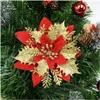 Dekoratif Çiçek Çelenkleri Noel Dekorasyonu 14cm Glitter Yapay Çiçek Başlığı Ağaç Süslemesi Sahte Diy Düğün Doğum De Dhl2f