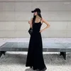 Casual Dresses Sexy Bodycon Black Dress Women Summer Slip Long Res Sleeveless Slim Korean Fashion Streetwear Robe