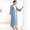 Roupas étnicas Conjunto de roupas muçulmanas 2023 Ramadan Mulheres Long Abaya Dubai Kimono Cardigan Islâmico Maxi Robe Kaftan Luxo Strass Árabe