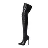 Bottes noires sexy au dessus du genou pour femmes, chaussures à talons hauts, cuissardes hautes, grande taille 46, bottes longues, chaussures pour filles, hiver 2023