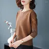 Kadın Sweaters 2023 Bahar O yaka Batwing Kol Üstleri Kadın Moda Gevşek İnce Tuluncu Kazak Günlük Örgü Dantel