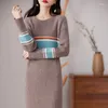 Kadın Sweaters Yüksek Kaliteli Merino Yün Örme Temel Sweater yaka Uzun kazak Sonbahar Elbise Kore Moda Top