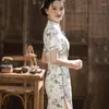 Etnik Giyim Kadınlar Vintage Mandarin Yakası Qipao Geleneksel Çin tarzı çiçek baskı elbisesi İnce Cheongsam