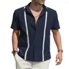 Suéter masculino casual de algodão, camisa de linho com gola alta, cor sólida, camisa de manga comprida, tops de verão