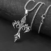 Kettingen Mode Vintage Vlam Kruis Hanger Ketting Voor Vrouwen Mannen Lange Ketting Punk Goth Trendy Accessoires Choker Gothic Sieraden