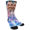 Anpassade ansiktsstrumpor förvandlar ditt foto till Space Stars Crew Socks för män unisex lycklig fars dag