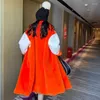 女性のトレンチコート2023女性毛皮の暖かい長い冬のフェイクファーコート女性ラペルスプライスされた白いオレンジジャケットのトップス