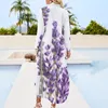 Повседневные платья Фиолетовое лавандовое платье Винтажные весенние цветы Эстетический длинный рукав с V-образным вырезом на заказ Негабаритный шифон