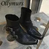 Botlar OllyMurs Vintage Punk Kadınlar Serin Gotik Metal Toka Kayış Ayak Bileği Ayakkabı 230905