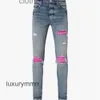 Jeans 2023 Amirrs Jean Diseñador Estilo Amirrsy Industria Pesada El Agua De Lavado Destruye Los Agujeros, Impresión En Rojo Rosa, Empalme De Cables, ZED9