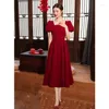 Ubranie etniczne Yourqipao Toast sukienka panna młoda 2023 Wino czerwone chińskie chińskie cheongsams ślubne kobiety bankiety wieczorne suknie imprezowe