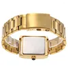 Montres-bracelets de luxe montre pour hommes or blanc romain numérique quartz bracelet en métal rectangle classique marque horloge d'affaires