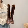 Botas largas plus size 41 com cabeça quadrada, mas botas altas até o joelho para mulheres, botas retrô polonesas de cowboy do oeste