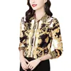 Роскошные винтажные блузки с принтом в стиле барокко, женские рубашки с длинными рукавами и пуговицами, офисные женские шелковые рубашки с принтом, весна-осень 2022, Woman235w