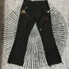 Jeans délavés épissés de couleur pour hommes, surdimensionnés, jambes larges, pantalons évasés en Denim, rétro, amples et décontractés, photos réelles, 2959