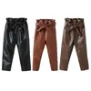 Pantalon 2 8 ans filles pantalons en cuir poches à nœud ceintures pour printemps automne mode taille élastique marron fille 230906