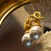 Stud Earrings Vintage Pearl Metal Knotted Gold Color For Women Female Jewelry 2023 France Gifts S925 Sliver Needles