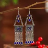 Brincos pendurados étnicos azul cristal jhumka feminino oorbellen clássico cor prata liga vintage geometria cabides de casamento