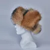 cappelli colbacco russi di vera pelliccia di procione cappello da trapper paraorecchie da uomo vera pelliccia argentata berretto invernale russo in vera pelle H210223V