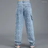 Herren Jeans Hip Hop Print Stickerei Breite Baggy Gerade Bein Denim Hosen Plus Größe Cowboy Hosen Männlich