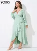 Plus size Dresses YOINS Size Ruffled Maxi Dres Long Sleeve Sexy V Neck Bandage Wrap Elegant Party Vestidos Casual Solid Knotted Robe 230905