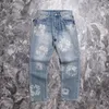 Men's Jeans Diamond Inlaid Kapok Men Women Blue Light Nice Washed Heavy Fabric Oversize Denim Trouser