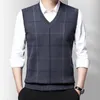 Mäns västar 2023 Autumn Sweater Vest Male Casual V-ringad ärmlös stickad