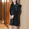 Casual Dresses Jacquard Knitted Sweater Dress Women Autumn Winter Fashion O-Neck Long Sleeve Knee-Length Bottom Clothing High Quality